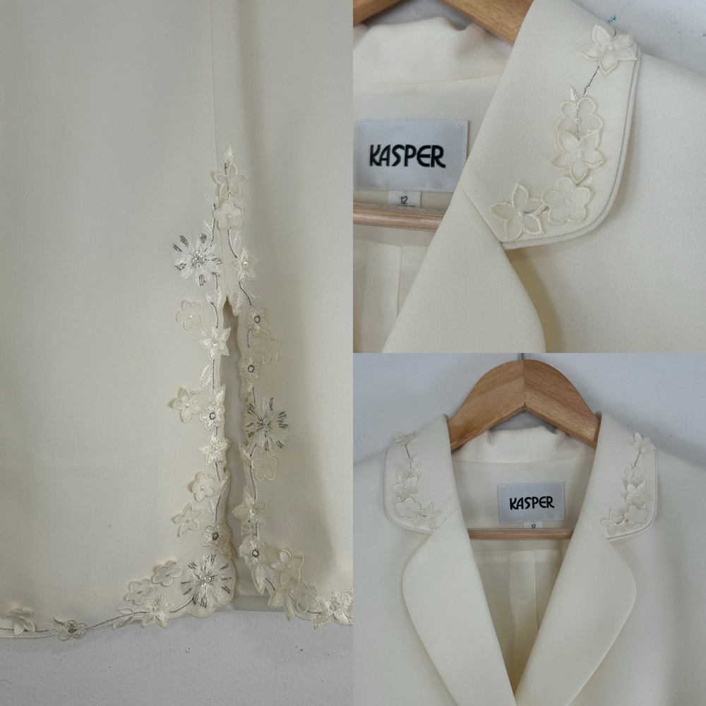 Vintage 90s Kasper Cream Bridal Skirt and Blazer Suit - Picture 7 of 8